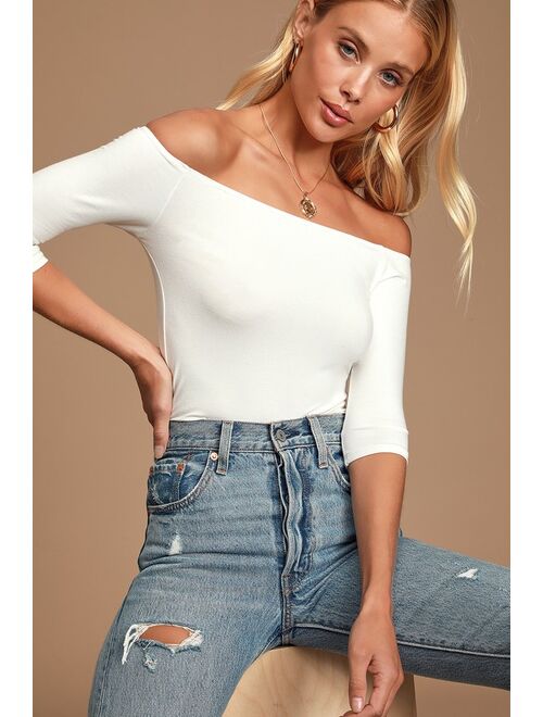 Lulus Basics Elevated Essence White Off-the-Shoulder Top