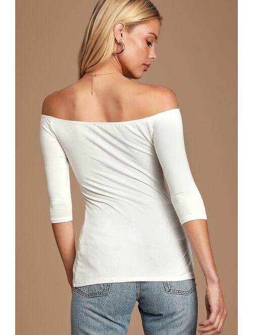 Lulus Basics Elevated Essence White Off-the-Shoulder Top