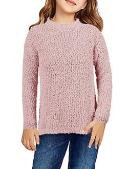 GAMISOTE Girl's Fuzzy Warm Sweater Crew Neck Chunky Side Slit Jumper Pullover Outwear