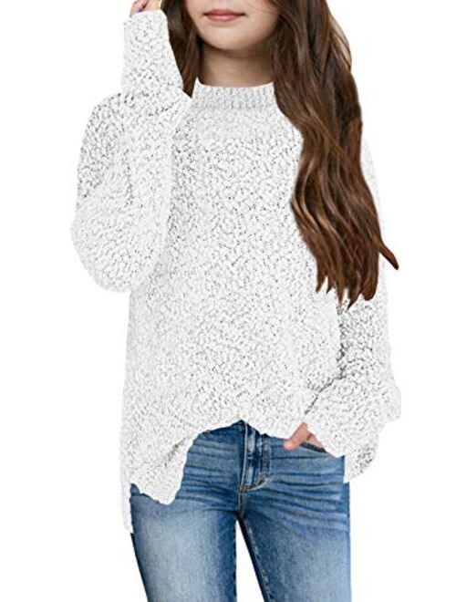 GAMISOTE Girl's Fuzzy Warm Sweater Crew Neck Chunky Side Slit Jumper Pullover Outwear