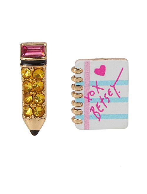 Betsey Johnson Notebook Mismatch Stud Earrings