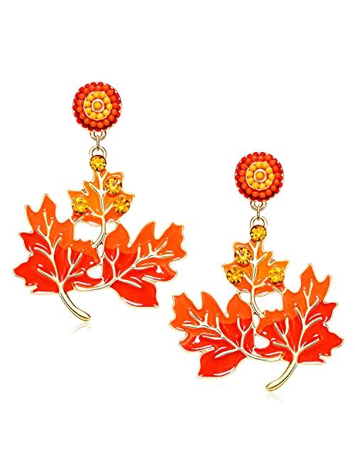 Xocartige Thanksgiving Earrings Beaded Fall Earrings for Women, Handmade Pumpkin Turkey Maple Leaf Drop Dangle Earrings Thanksgiving Accessory Holiday Gifts