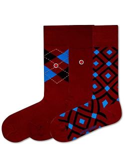 3 Pack Men's Burgundy Dress Socks Bundle - Solid, Argyle - Organic Cotton - Made in Europe - Love Sock Company