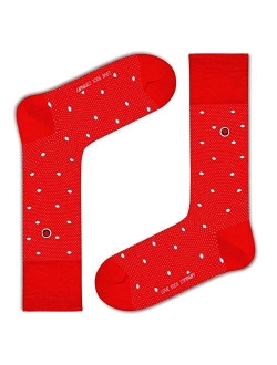 fun colorful funky polka dots patterned organic cotton men's dress socks black red navy night