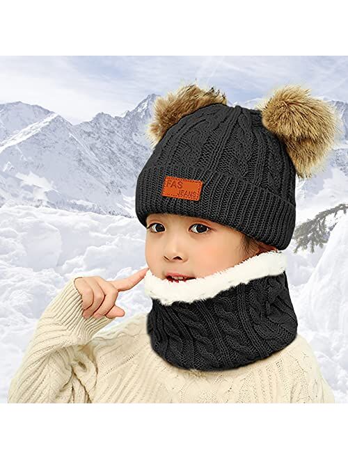 Yuoahcn Kids Winter Beanie Hat Scarf Gloves Set Knit Warm Toddler Winter Cap Gloves Neck Warmer for Boys Girls 1-8 Year