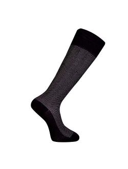 Chevron - Men's over the calf organic cotton striped black tall dress socks. Love Sock Company