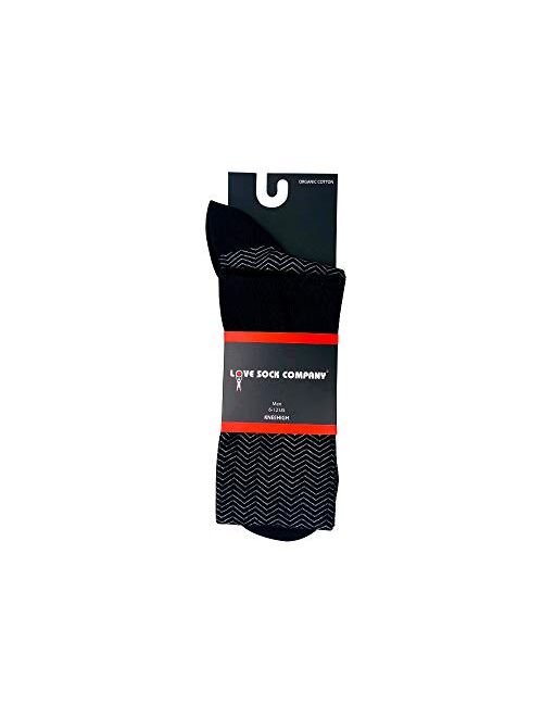 Chevron - Men's over the calf organic cotton striped black tall dress socks. Love Sock Company