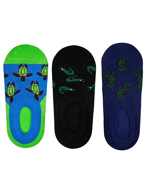 Love Sock Company 3-Pack Turtle, Alligator and T-Rex No-Show Socks, colorful and fun, Socks for Men and Women, Navy-Blue-Black (6-9, No-Show Mix 1)