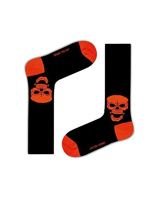 Love Sock Company Men's organic cotton socks with orange Skull design. Seamless toes and highly breathable Motorcycle socks