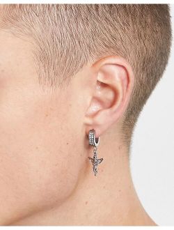 stainless steel party hoop earrings with crystal angel in silver tone