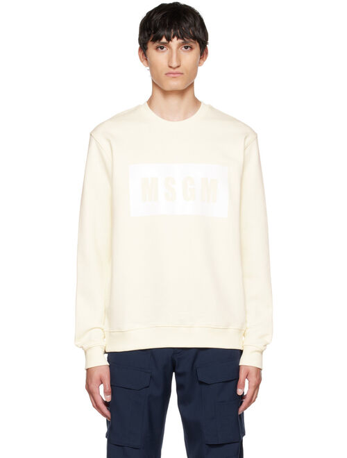 MSGM Off-White Felpa Cotton Graphic Long Sleeve Pullover Sweatshirt