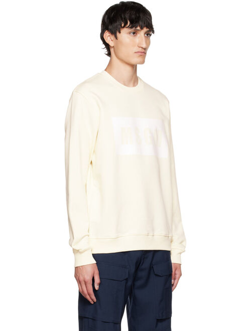 MSGM Off-White Felpa Cotton Graphic Long Sleeve Pullover Sweatshirt