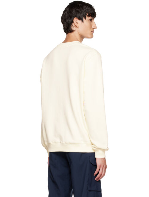 MSGM Off-White Felpa Cotton Graphic Long Sleeve Pullover Sweatshirt