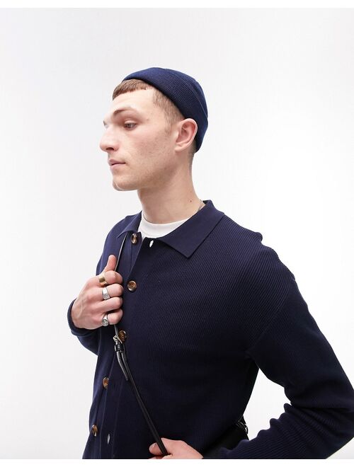 Topman button through polo cardigan in navy