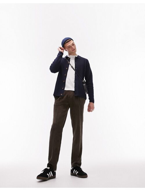 Topman button through polo cardigan in navy