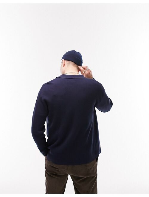 Topman button through polo cardigan in navy