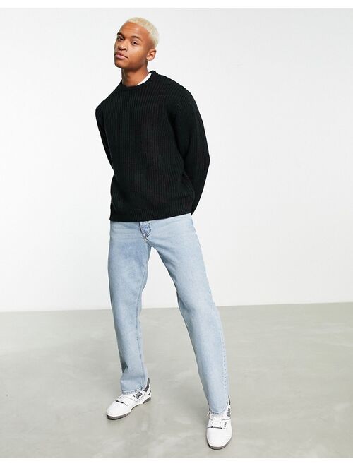 ASOS DESIGN knit oversized fisherman ribbed sweater in black