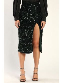 Never Ending Sparkle Hunter Green Velvet Sequin Midi Skirt