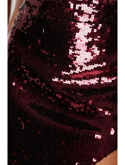 Lulus Throwing Sparkles Shiny Burgundy Sequin Midi Skirt