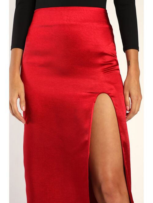 Lulus Headed to Happy Hour Red Satin Midi Skirt