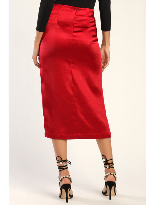 Lulus Headed to Happy Hour Red Satin Midi Skirt