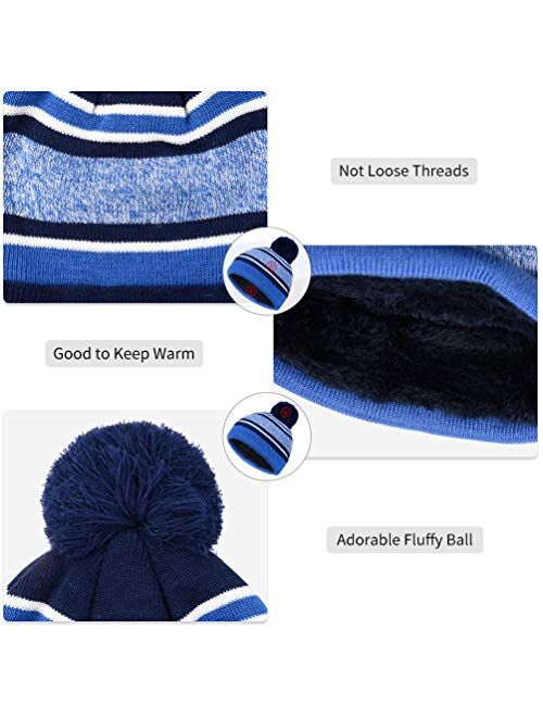 Oopor Kids Hat Scarf Gloves Set - Winter Fleece Warm Knit Neck Warmer Wool Thermal Beanie Cap Sport Mittens Boys Girls Aged 3-6