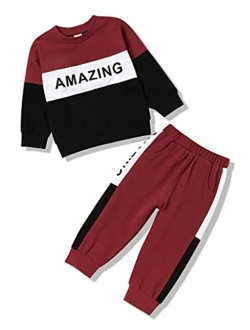 Menglang Toddler Baby Boy Clothes Letter Long Sleeve Tops Sweatshirt Pants Set Boy Fall Winter Outfit