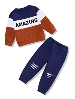 Menglang Toddler Baby Boy Clothes Letter Long Sleeve Tops Sweatshirt Pants Set Boy Fall Winter Outfit