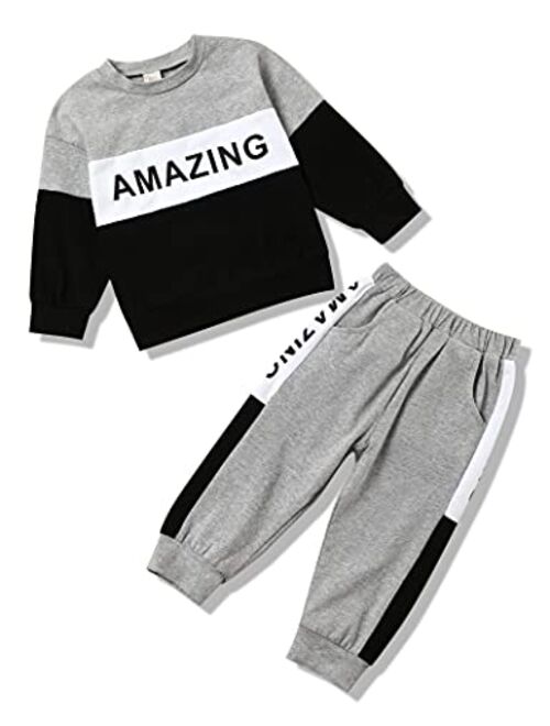 Menglang Toddler Baby Boy Clothes Letter Long Sleeve Tops Sweatshirt Pants Set Boy Fall Winter Outfit