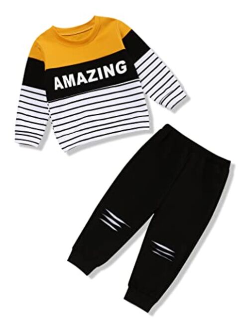 Menglang Toddler Baby Boy Clothes Letter Long Sleeve Tops Sweatshirt Pants Set Boy Fall Winter Outfit