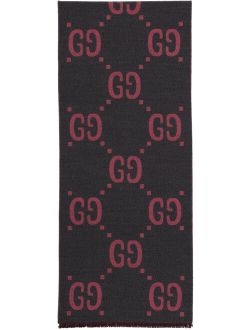 Grey & Pink Jacquard Wool GG Scarf