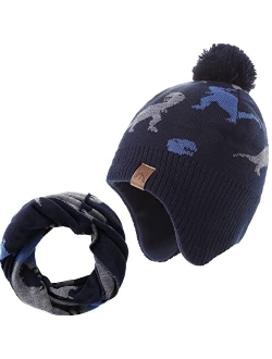 LMLALML Boys Winter Hat Earflap Knitted Beanie for Kids Warm Fleece Lined Thicken Hat for Baby