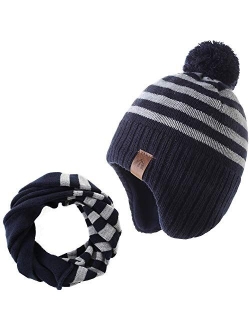 LMLALML Boys Winter Hat Earflap Knitted Beanie for Kids Warm Fleece Lined Thicken Hat for Baby