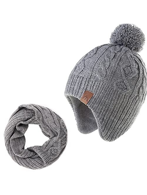 LMLALML Boys Winter Hat Earflap Knitted Beanie for Kids Warm Fleece Lined Thicken Hat for Baby