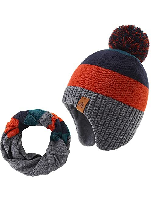 LMLALML Boys Winter Hat Earflap Knitted Beanie for Kids Warm Fleece Lined Thicken Hat for Baby