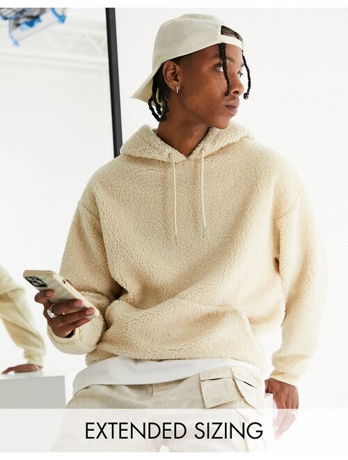 ASOS DESIGN oversized hoodie in beige borg