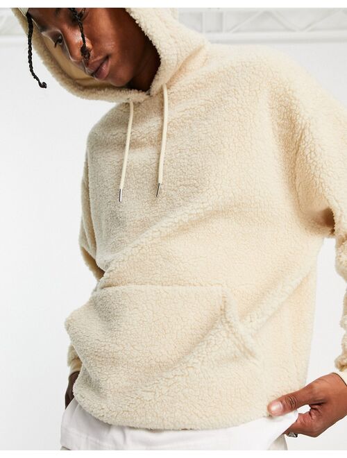 ASOS DESIGN oversized hoodie in beige borg