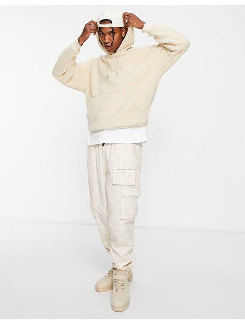 ASOS DESIGN oversized hoodie in beige borg