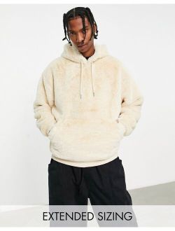 oversized hoodie in beige faux fur