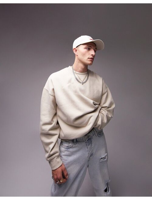 Topman extreme oversized sweatshirt in stone