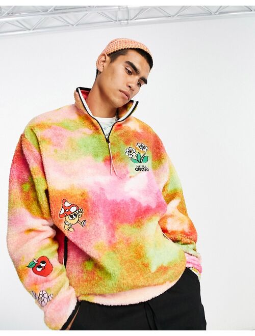 ASOS DESIGN oversized half zip sweatshirt in teddy tie dye with embroidery