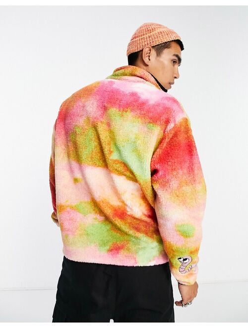 ASOS DESIGN oversized half zip sweatshirt in teddy tie dye with embroidery