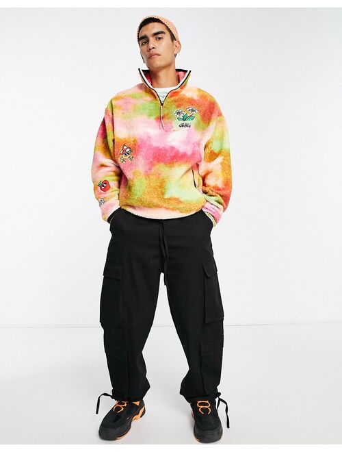 ASOS DESIGN oversized half zip sweatshirt in teddy tie dye with embroidery