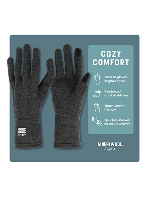 MERIWOOL Merino Wool Glove Liners for Men and Women - Touchscreen Compatible