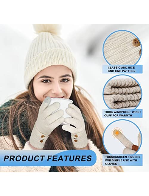 Copcape Gloves for Women, Winter Gloves Warm Wool Knit with Thermal Thinsulate Lined, Gloves for Cold Weather with Touchscreen Finger