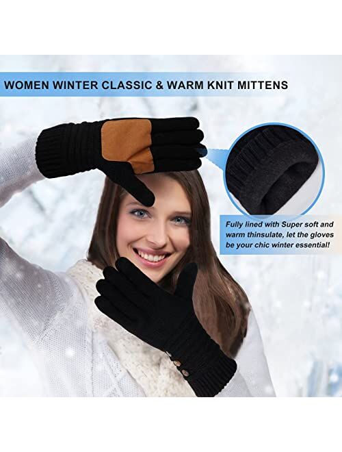 Copcape Gloves for Women, Winter Gloves Warm Wool Knit with Thermal Thinsulate Lined, Gloves for Cold Weather with Touchscreen Finger