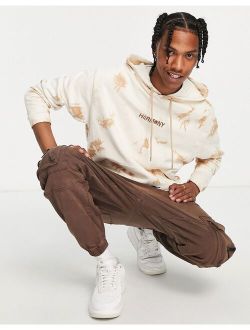 oversized hoodie in beige tie dye with text print