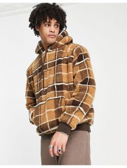 Karl Kani metal signature teddy check hoodie in beige