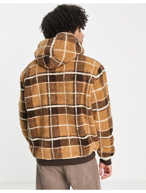 Karl Kani metal signature teddy check hoodie in beige