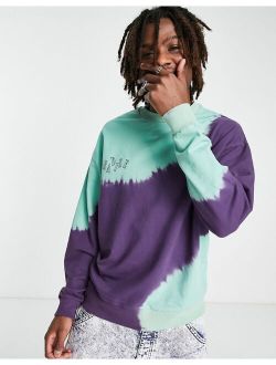 oversized sweatshirt in green & purple tie dye with chest print - part of a set